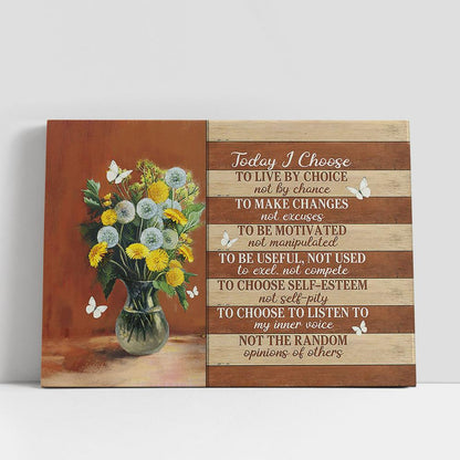 Yellow Flower Dandelion Today I Choose Canvas Art, Bible Verse Wall Art, Wall Decor Christian Gifts