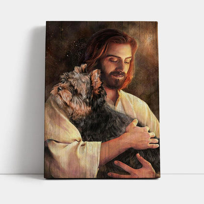 Yorkshire Terrier Dog In His Arms Jesus Canvas Wall Decor - Christian Wall Art - Gift For Dog Lover