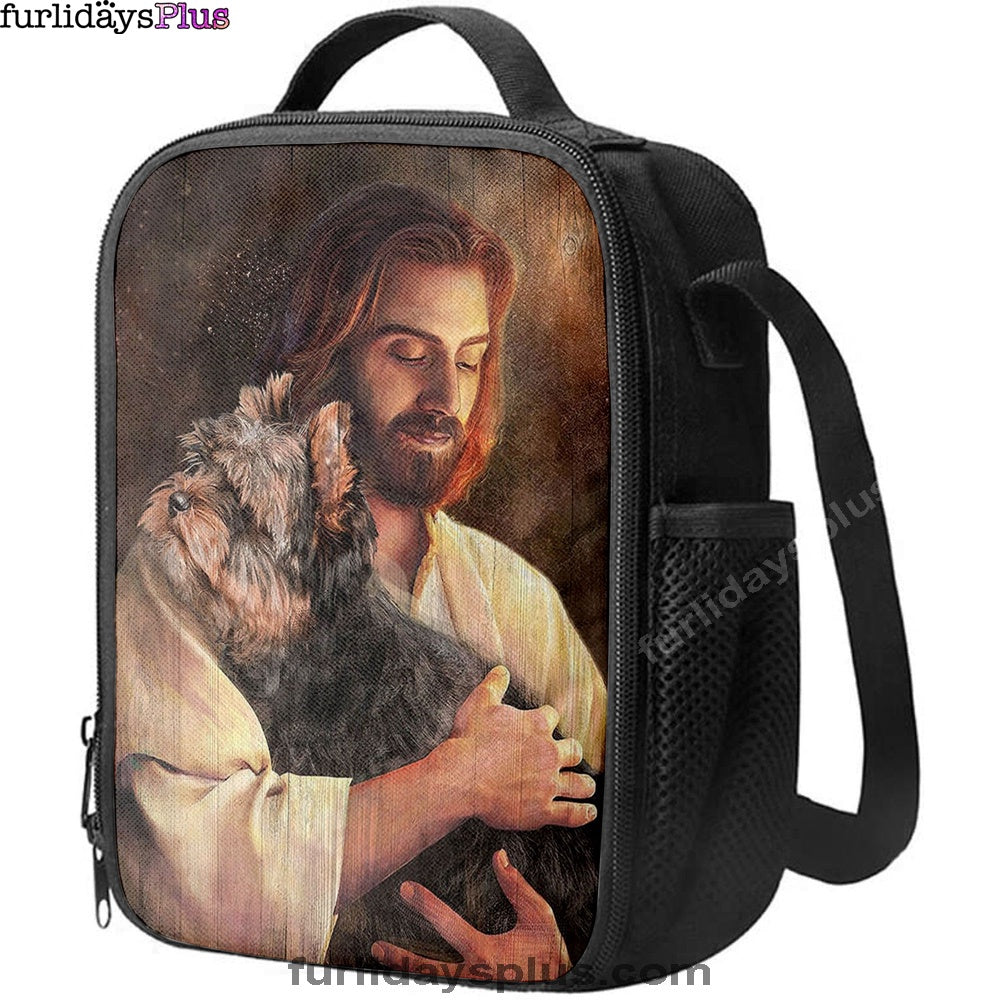 Yorkshire Terrier Dog In His Arms Jesus Lunchbag Lunchbag, Christian Lunch Bag, Gift For Dog Lover