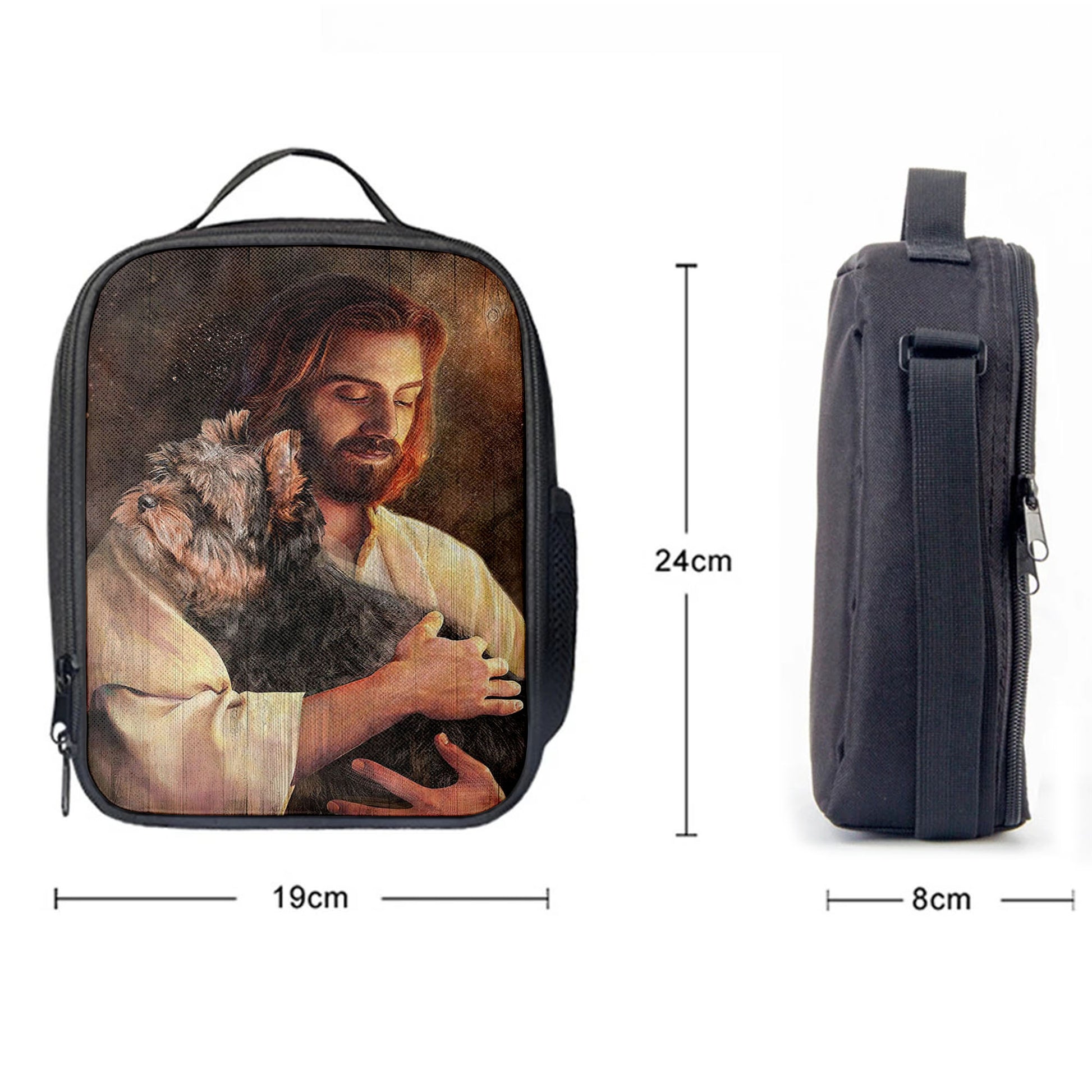Yorkshire Terrier Dog In His Arms Jesus Lunchbag Lunchbag, Christian Lunch Bag, Gift For Dog Lover