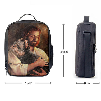 Yorkshire Terrier Dog In His Arms Jesus Lunchbag Lunchbag, Christian Lunch Bag, Gift For Dog Lover