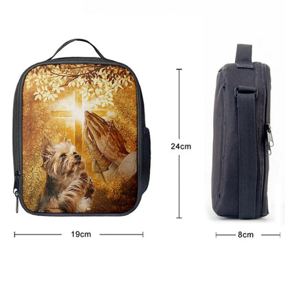 Yorkshire Terrier Dog Jesus Praying Hand Light Cross Lunchbag Lunchbag, Christian Lunch Bag, Gift For Dog Lover