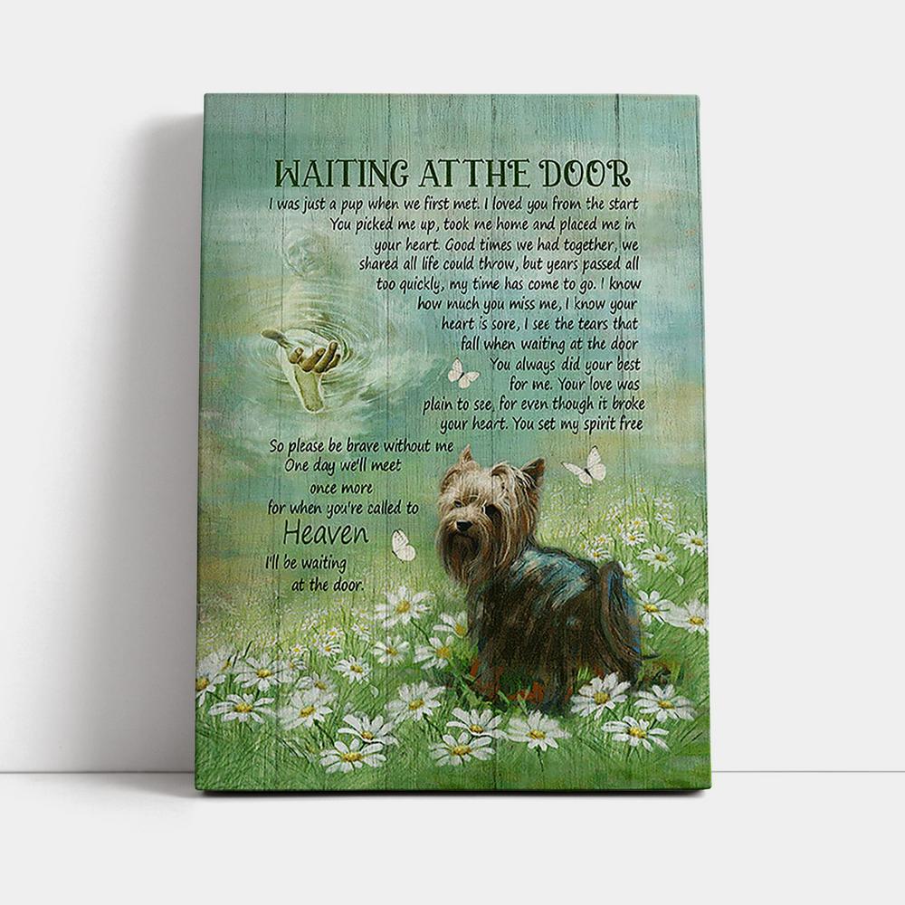 Yorkshire Terrier Dog Waiting At The Door Canvas - Jesus Christ Hand Daisy Field Canvas Wall Decor - Christian Wall Art - Gift For Dog Lover