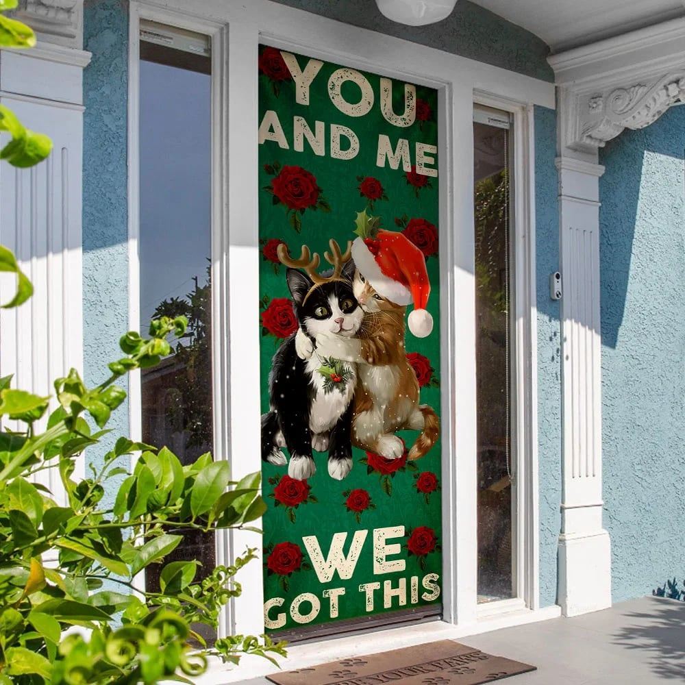 You And Me We Got This Door Cover, Cat Couple Valentine's Day Door Cover