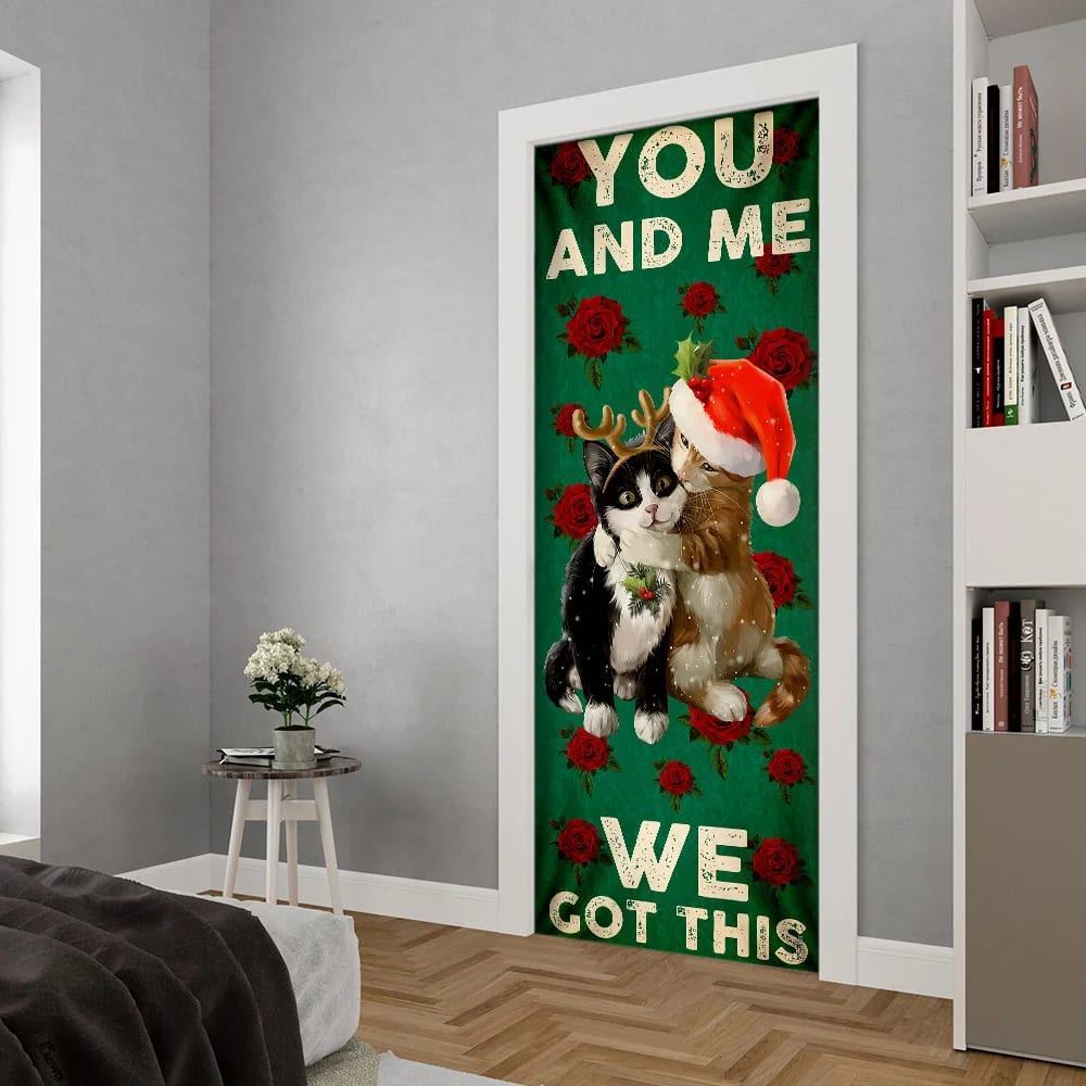 You And Me We Got This Door Cover, Cat Couple Valentine's Day Door Cover