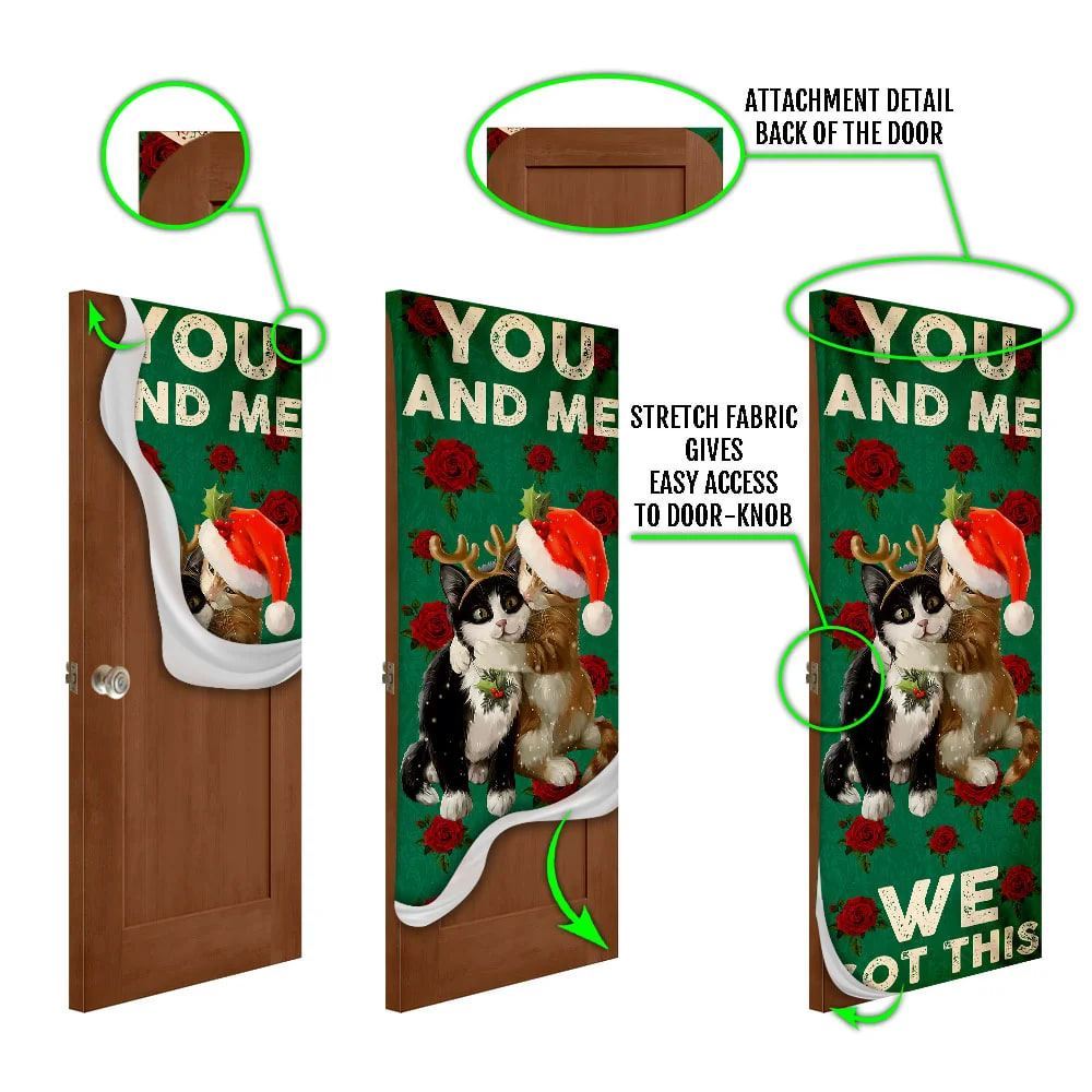 You And Me We Got This Door Cover, Cat Couple Valentine's Day Door Cover