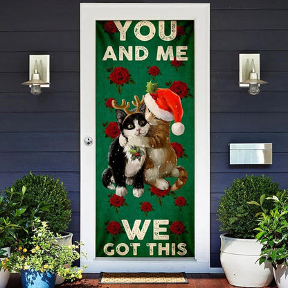 You And Me We Got This Door Cover, Cat Couple Valentine's Day Door Cover