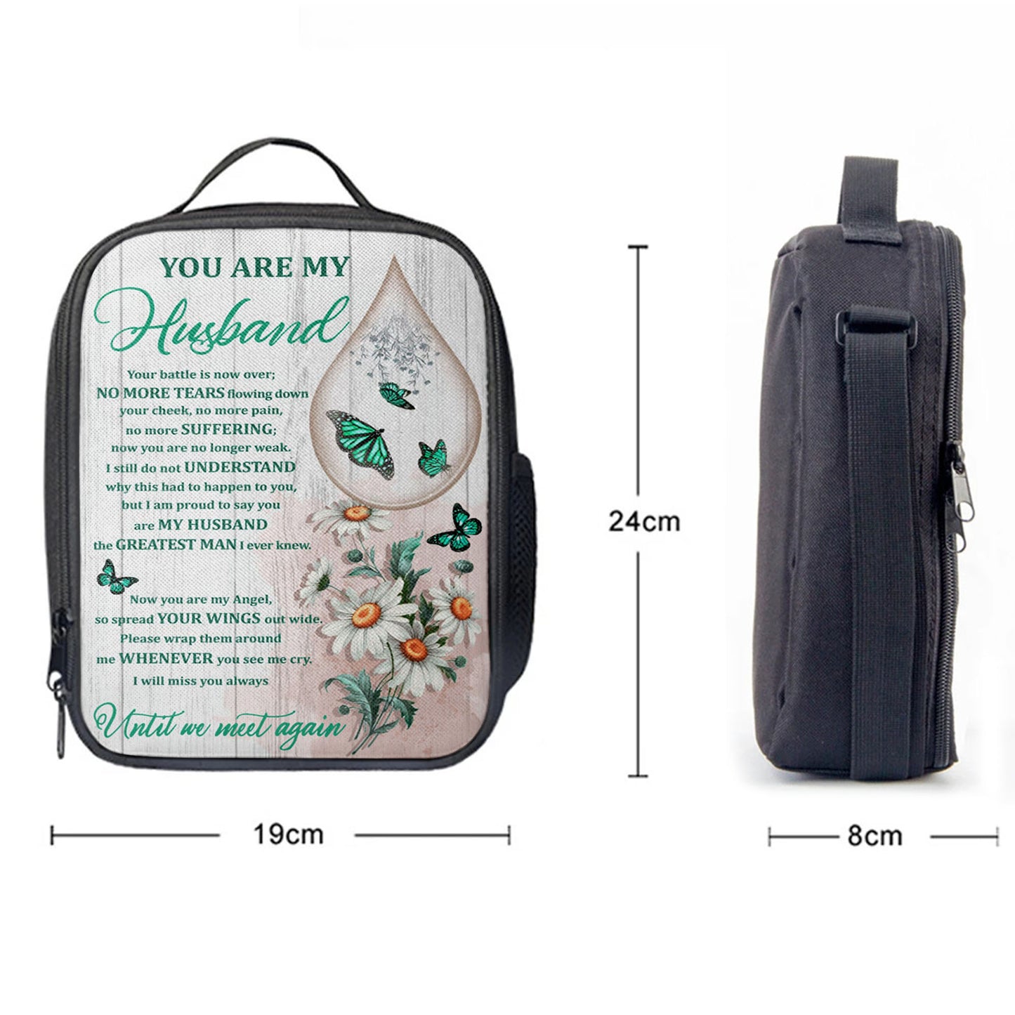 You Are My Husband Until We Meet Again The Butterfly Flower Tear Lunchbag, Christian Lunchbag, Bible Verse Lunch Bag