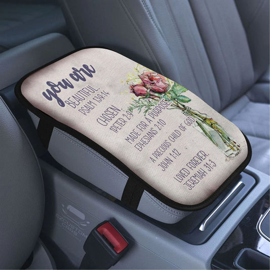 You Are Who God Says You Are Bible Verse Car Armrest Seat Cover, Bible Verse Car Center Console Cover, Scripture Car Accessory