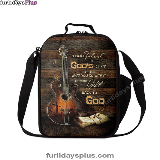Your Talent Is God's Gift To You Guitar Bible Butterfly Lunchbag Lunch Bag, Christian Lunchbag, Bible Verse Lunch Bag