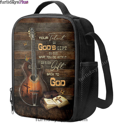 Your Talent Is God's Gift To You Guitar Bible Butterfly Lunchbag Lunch Bag, Christian Lunchbag, Bible Verse Lunch Bag
