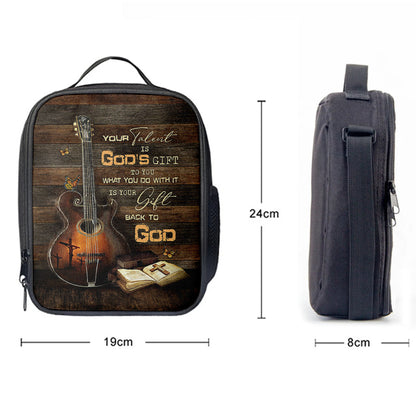 Your Talent Is God's Gift To You Guitar Bible Butterfly Lunchbag Lunch Bag, Christian Lunchbag, Bible Verse Lunch Bag