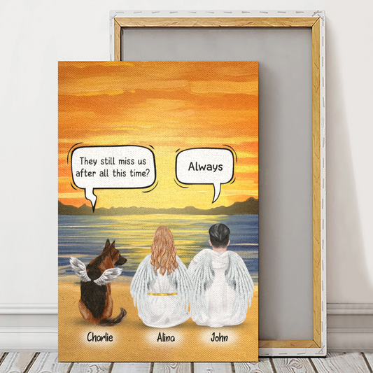 Custom Canvas Prints for Friends/Pet Lovers - Amazing Gift Personalized With Dogs/Cats breed - Dad & Mom with Pets Heaven Conversation