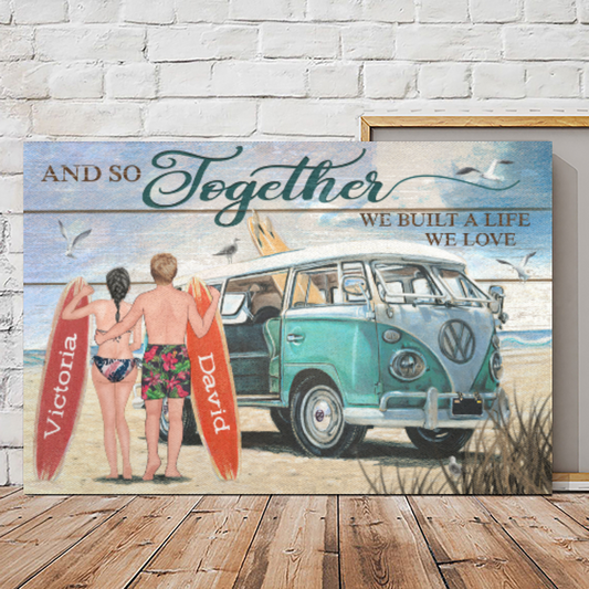 Personalized Canvas/Poster Prints for Friends - Amazing Gift Personalized With Dogs/Cats breed & Names - Couple on the Beach