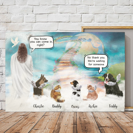 Custom Canvas Prints for Friends/Pet Lovers - Amazing Gift Personalized With Dogs/Cats breed & Names - God & Pets' conversation in heaven