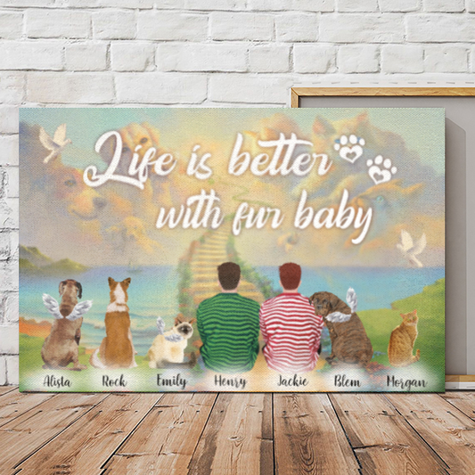 Personalized Canvas/Poster Prints For Friends/Pet Lovers - Best Gift Personalized With Dogs/Cats Breed & Names - Two Dad with Dogs/Cats - Life is better with fur babies - (Up To 5 Pets/Dogs/Cats)