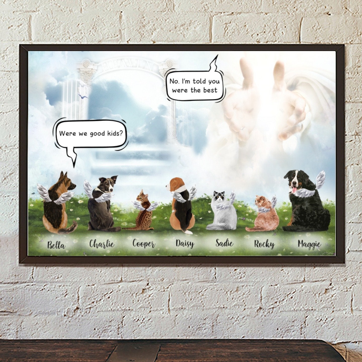 Custom Canvas Prints for Friends/Pet Lovers - Amazing Gift Personalized With Dogs/Cats breed & Names - God and Pets conversation