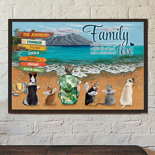 Personalized Canvas/Poster Prints for Friends/Pet Lovers - Amazing Gift Personalized With Dogs/Cats breed & Names -Man/Woman with Pets on the Beach