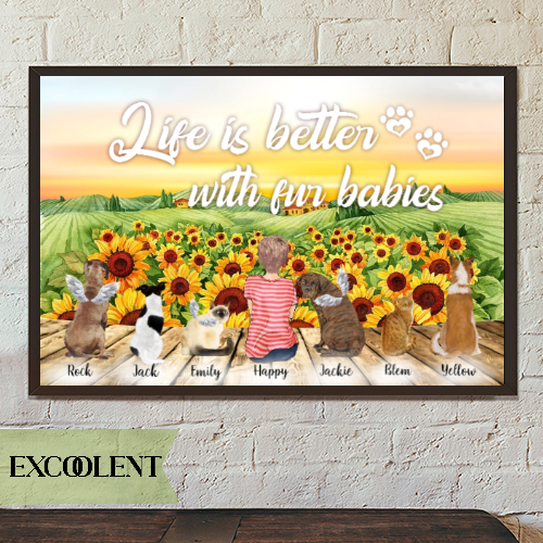 Custom Canvas Prints For Friends/Pet Lovers - Amazing Gift Personalized With Dogs/Cats Breed & Names -Mom With Dogs/Cats - Life is better with fur babies - (Up To 6 Pets/Dogs/Cats)