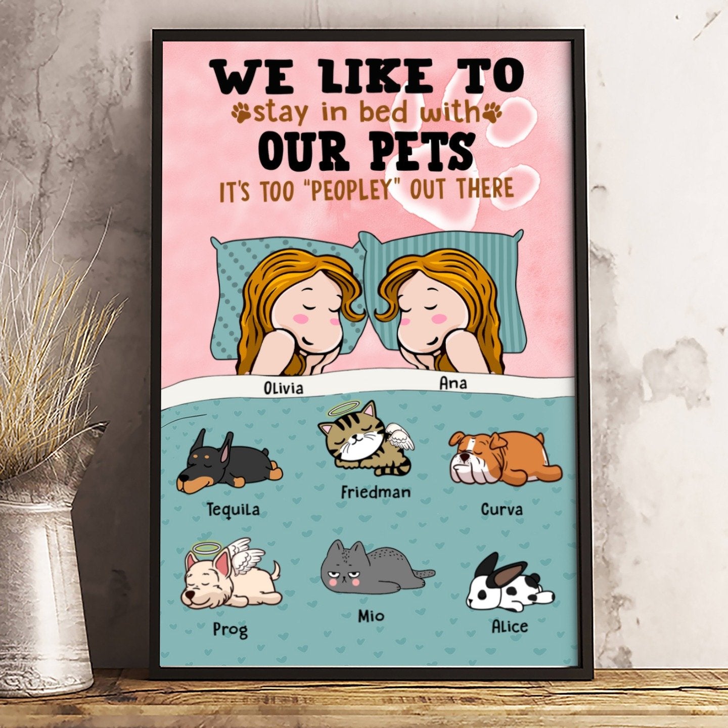 Furlidays Personalized Canvas/Canvas with frame/Poster for Couples/Pet Lovers Best Gift with custom Name/Pets breed/Hair/Skin - You and Me with the Pets