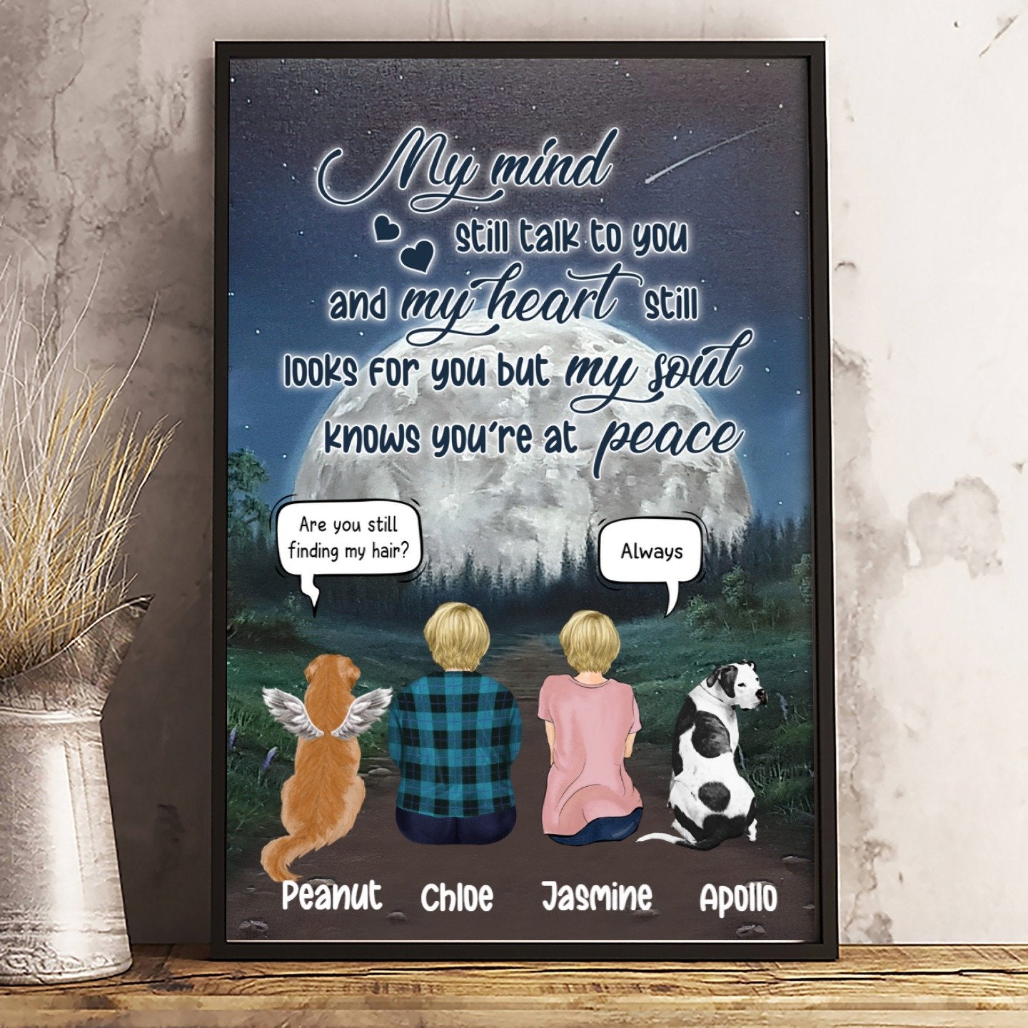 Personalized Canvas Prints for Family/Pet Lovers - Best Gift Personalized With Dogs/Cats breed & Names - My mind still talk to you