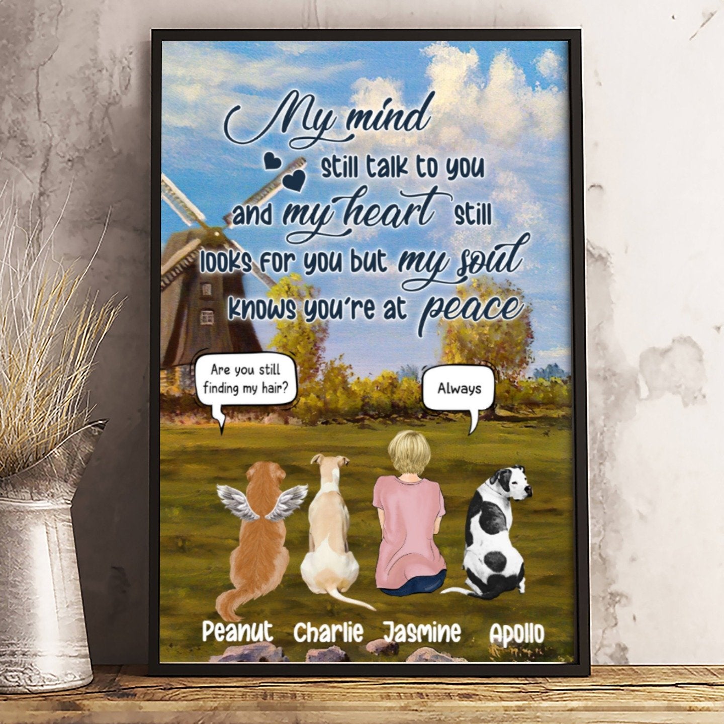 Personalized Canvas Prints for Family/Pet Lovers - Amazing Gift Personalized With Dogs/Cats breed & Names - My mind still talk to you