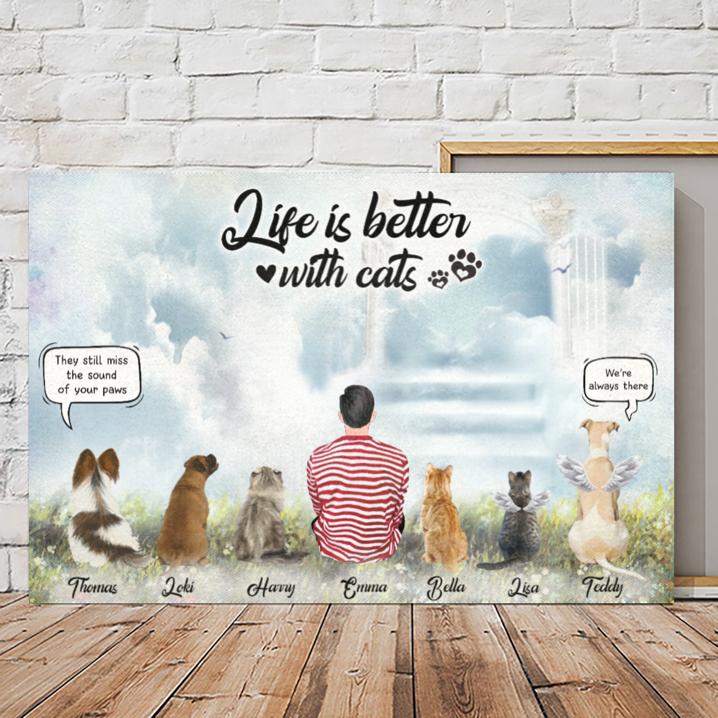 Personalized Canvas/Poster Prints For Friends/Pet Lovers - Unique Gift Custom With Dogs/Cats Breed & Names - One Dad with Pets Conversation