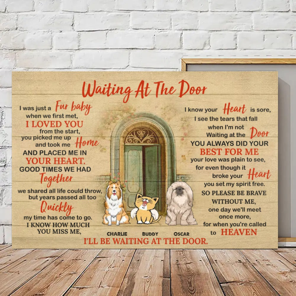 Custom Dog Horizontal Canvas - Dog Wall Art Canvas - Canvas Prints - Personalized Cat Canvas - Up To 3 Pets/Dogs/Cats - Waiting At The Door