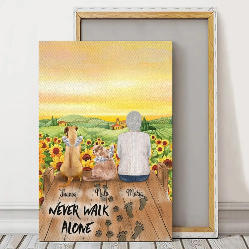 Personalized Canvas For Pet Lovers - Best Gift - Never Walk Alone - Choose Up To 3 Pets/Dogs/Cats Plus