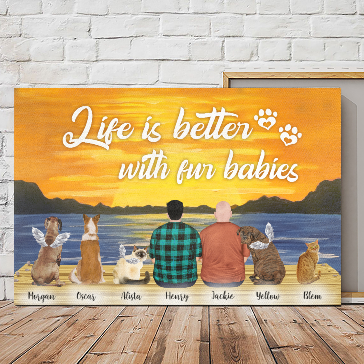 Personalized Canvas/Poster Prints For Friends/Pet Lovers - Best Gift Personalized With Dogs/Cats Breed & Names - 2 Chubby Dads with Dogs/Cats - (Up To 5 Pets/Dogs/Cats)