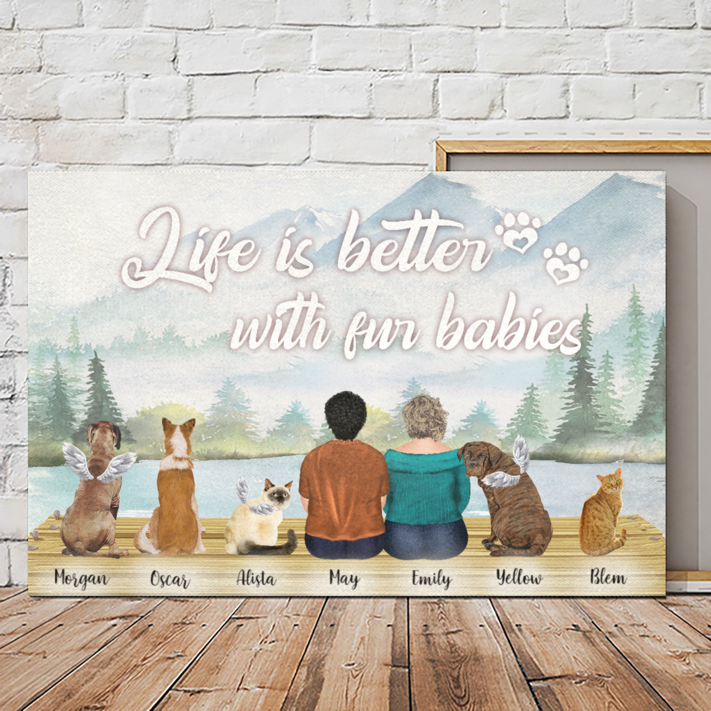 Personalized Canvas/Canvas with Frame/Poster For Pet Lovers -2 Chubby Moms with Dogs/Cats - Life is better with fur babies - Choose up to 5 Pets/Dogs/Cats - Furlidays