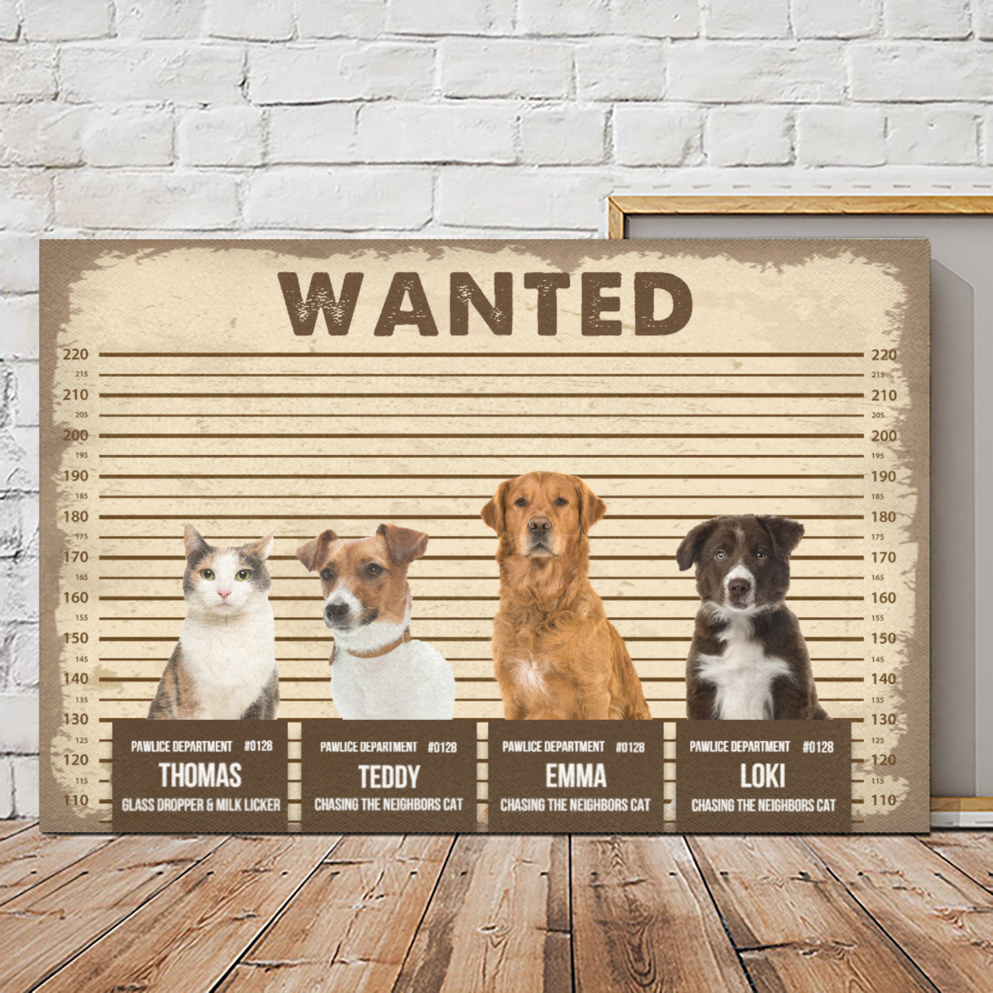 Personalized Canvas/Poster for Pet Lovers - Best Gift with your own photos - WANTED Pets/Dogs/Cats upload image (Up to 4 Pets) - JAILPETS