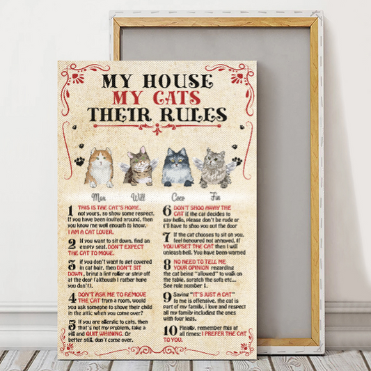 Personalized Canvas/Poster Prints For Friends/Pet Lovers - Unique Gift Custom With Dogs/Cats Breed & Names - My house, my cats, their rules