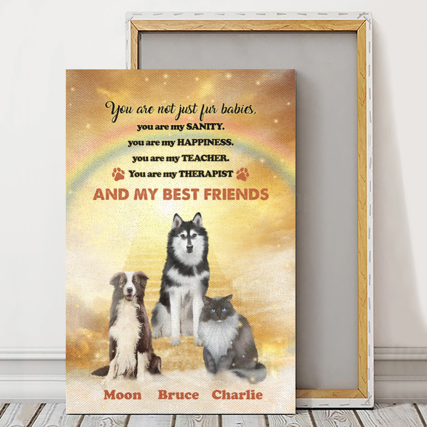 Personalized Canvas/Poster Prints For Friends/Pet Lovers - Best Gift Personalized With Dogs/Cats Breed & Names - Front Pets On The Clouds - (Up To 3 Pets/Dogs/Cats)