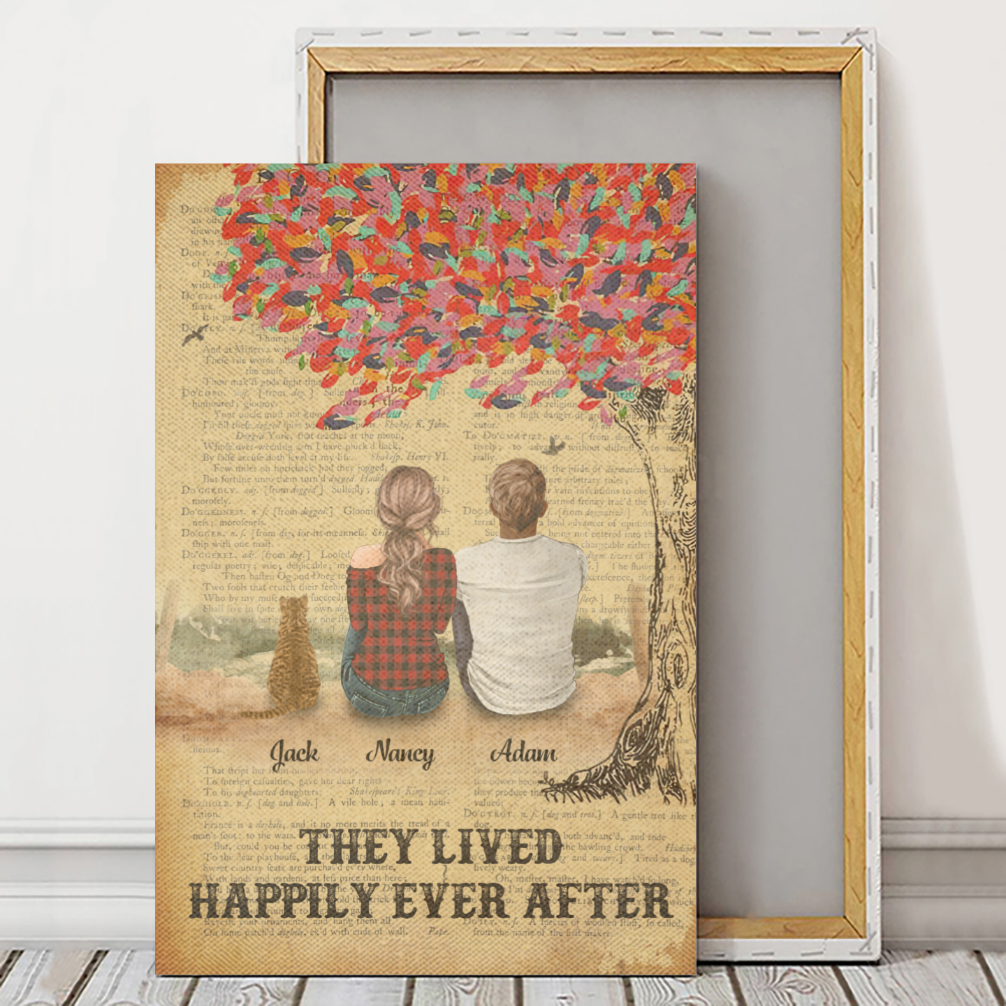 Personalized Canvas/Poster Prints For Friends/Pet Lovers - Best Gift Personalized With Dogs/Cats Breed & Names - They lived happily ever after - One Dad and One Mom - (Up To 2 Pets/Dogs/Cats)