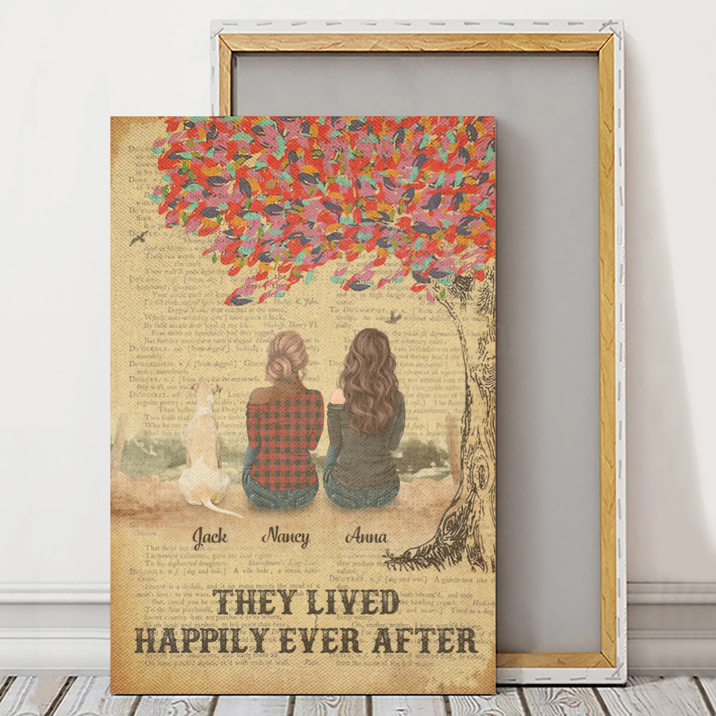 Custom Canvas Prints For Friends/Pet Lovers - Amazing Gift Personalized With Dogs/Cats Breed & Names - They lived happily ever after - Two Moms with Pets - (Up To 2 Pets/Dogs/Cats)