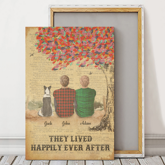 Personalized Canvas/Poster Prints For Friends/Pet Lovers - Best Gift Personalized With Dogs/Cats Breed & Names - They lived happily ever after - Two Dads with Pets - (Up To 2 Pets/Dogs/Cats)