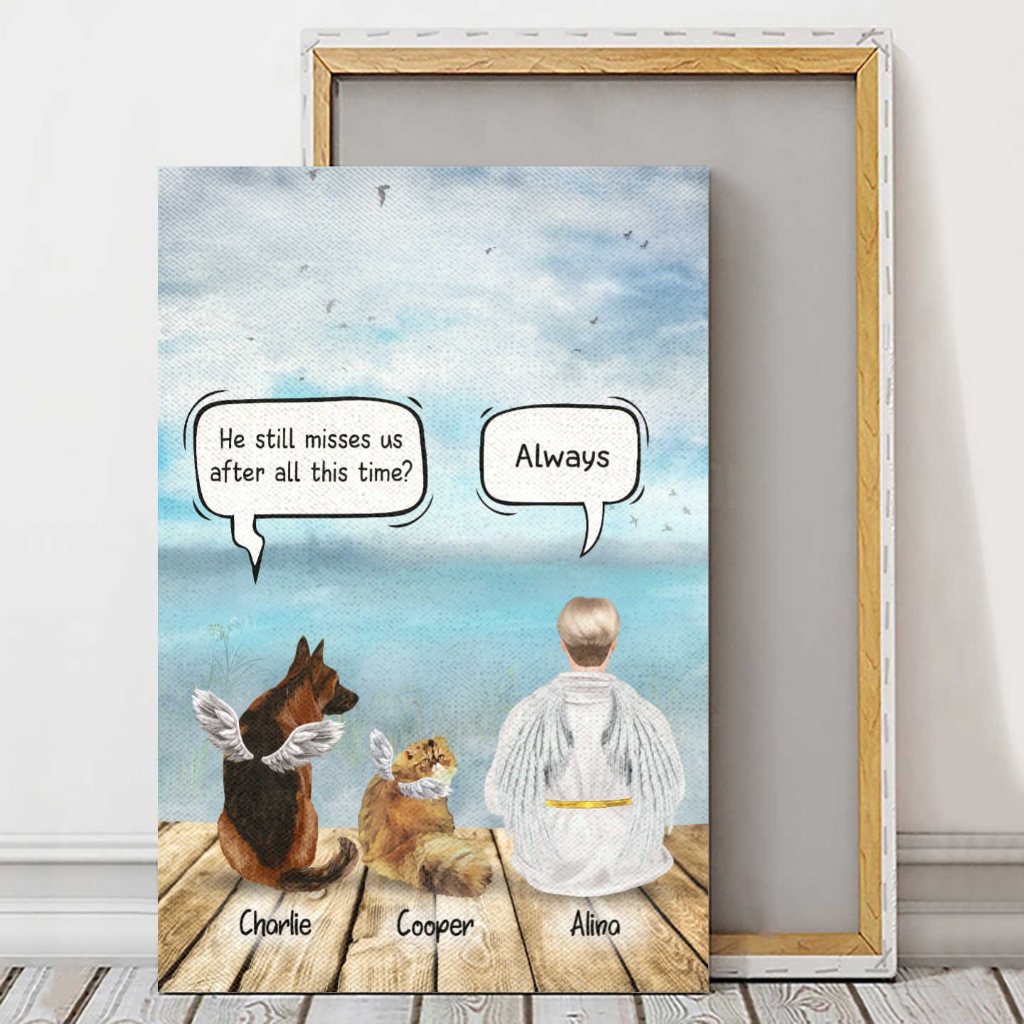 Custom Canvas Prints For Friends/Pet Lovers - Amazing Gift Personalized With Dogs/Cats Breed & Names - Mom with Pets Heaven Conversation