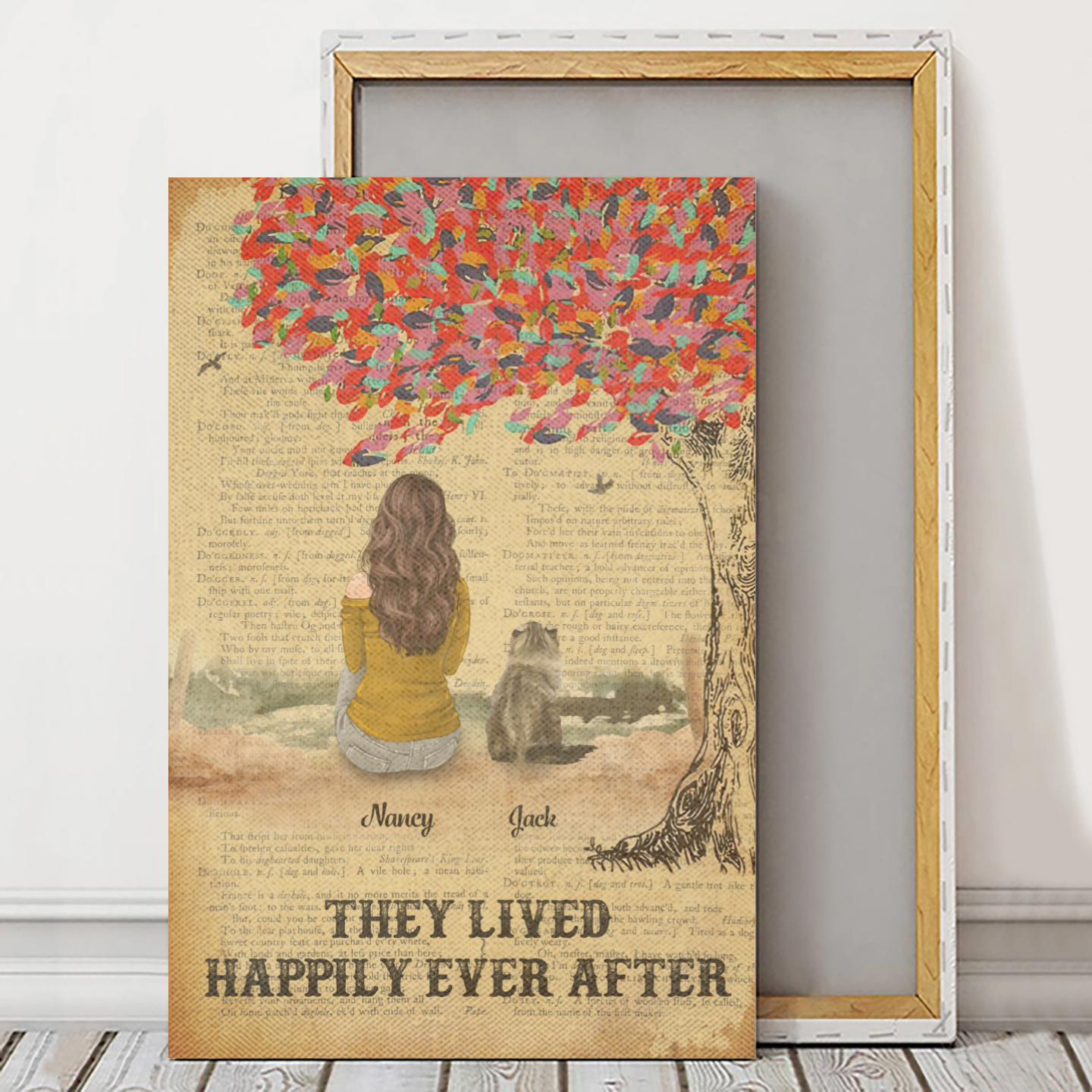 Personalized Canvas/Poster Prints For Friends/Pet Lovers - Unique Gift Custom With Dogs/Cats Breed & Names - They lived happily ever after - One Mom with Pets - (Up To 3 Pets/Dogs/Cats)