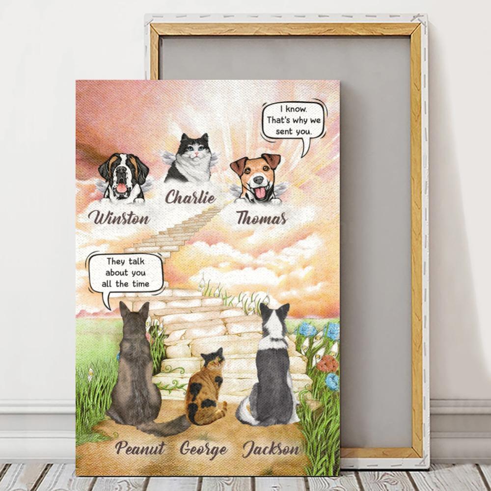 Personalized Canvas/Poster Pet Lovers - Cute Gift with custom Names/Dogs/Cats - Entrance to Heaven - Pets conversation - Up to 6 Pets/Dogs/Cats