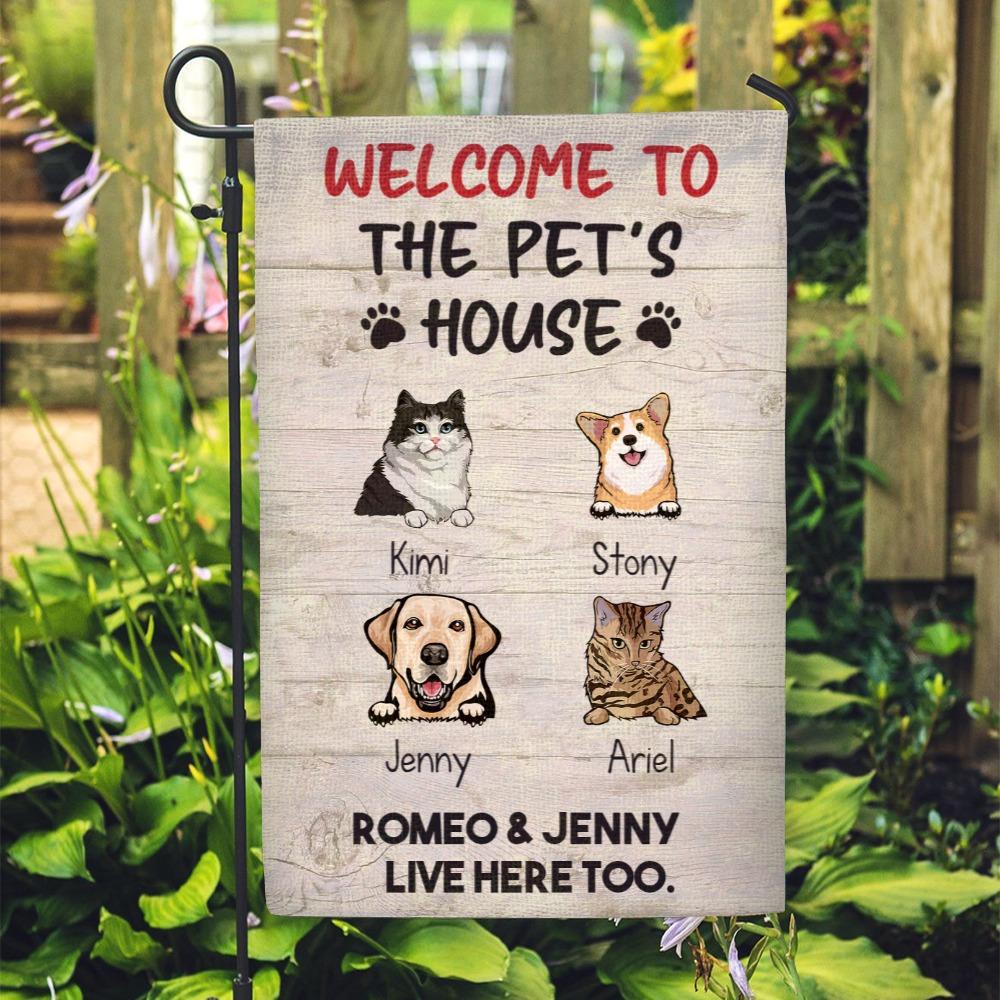 Personalized Garden Flag for Pet Lovers - Welcome to the Pet's house - Choose up to 4 Pets/Dogs/Cats - Furlidays