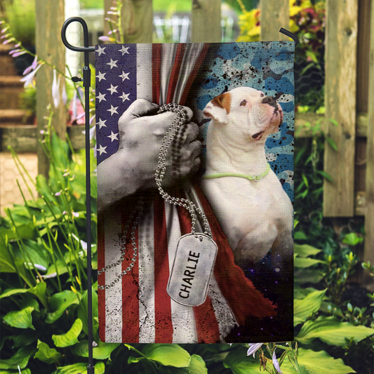 Personalized Garden Flag for Pet Lovers - Automatically remove image background - Veteran - Pets/Dogs/Cats upload image - Pulling US Flag - Furlidays