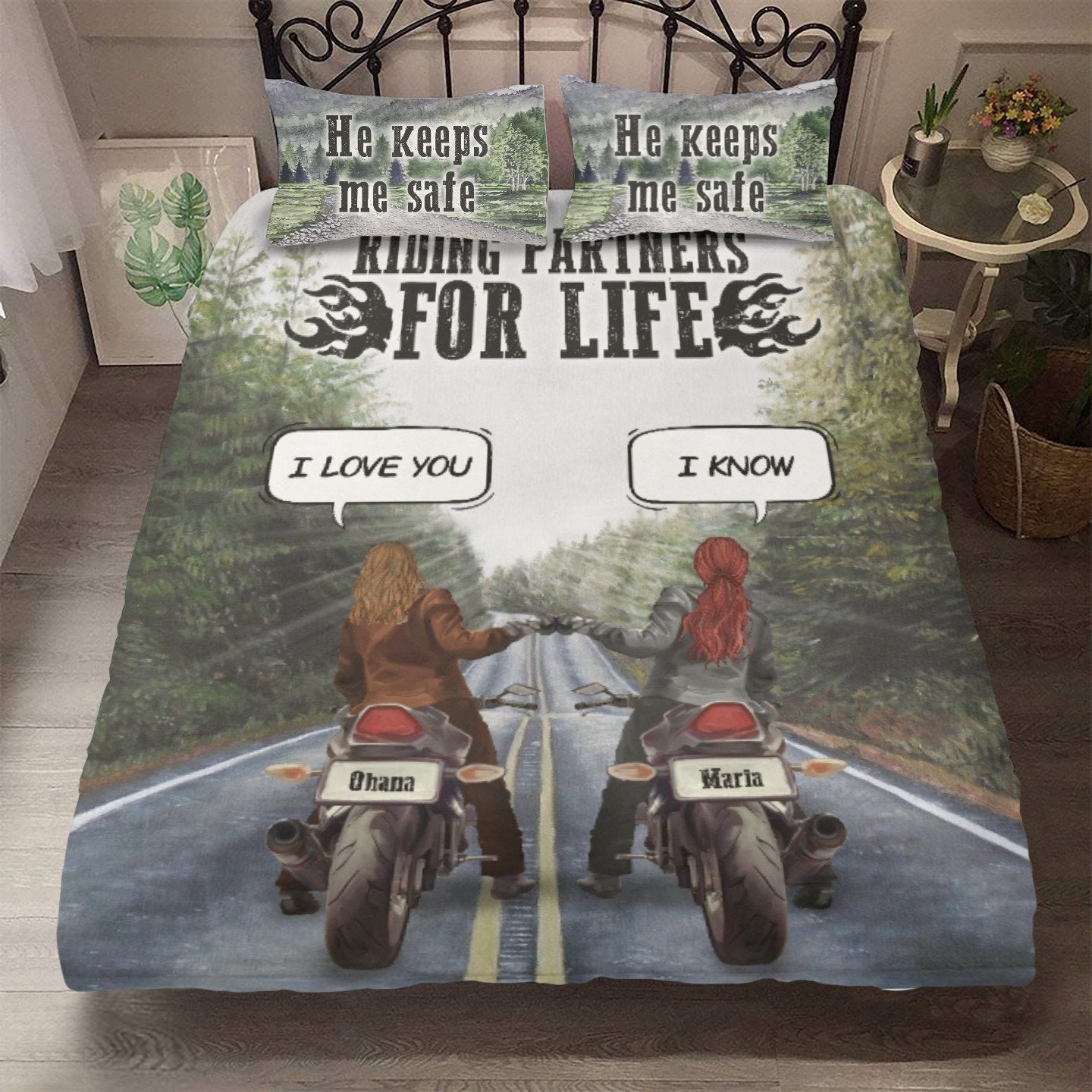 Personalized Bedding set for Couples/Friend Anniversary Gift with custom Name/Body/Hair - 2 Women/Riding partners for Life with Conversations - Furlidays