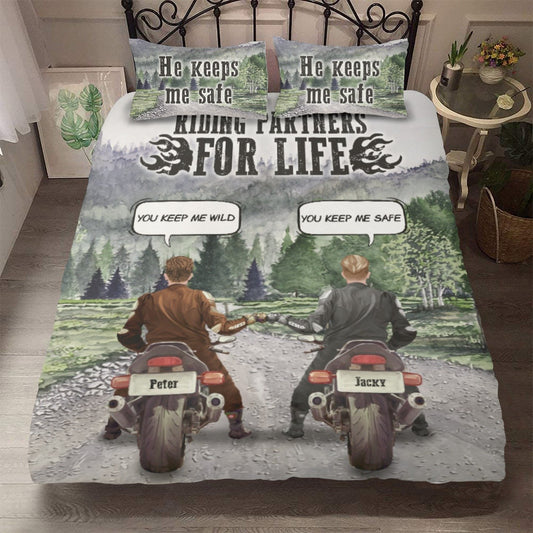 Personalized Bedding set for Couples/Friend Anniversary Gift with custom Name/Body/Hair - 2 Men/Riding partners for Life with Conversations - Furlidays