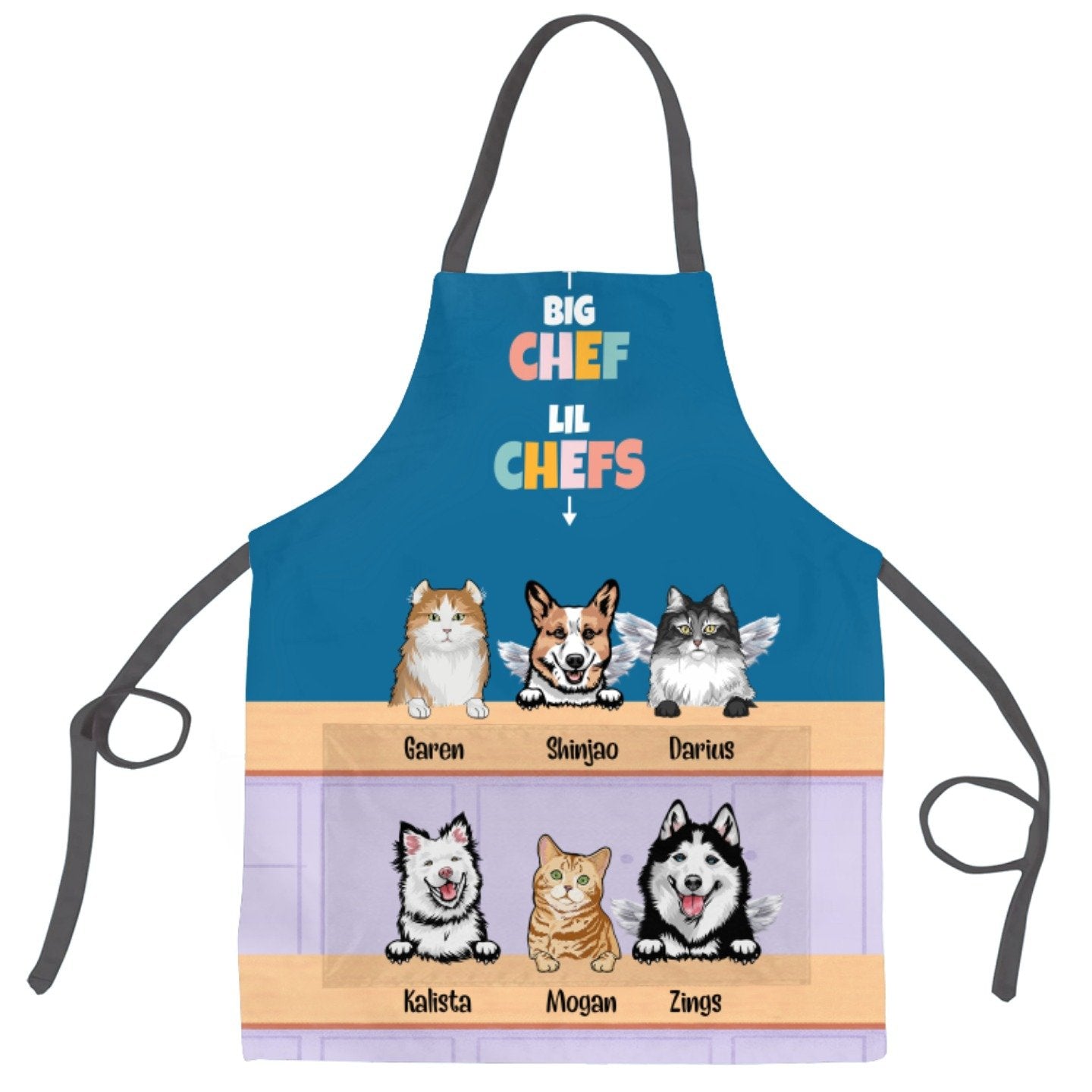 Personalized  Apron for Pet Lovers Custom Pets breed/Name - Big chef lil chef - Choose up to 6 Pets/Dogs/Cats - Furlidays