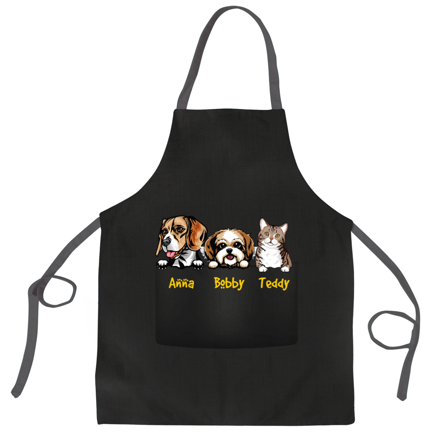 Personalized Black Apron for Pet Lovers - Pet's Face - Choose up to 3 Pets/Dogs/Cats - Furlidays