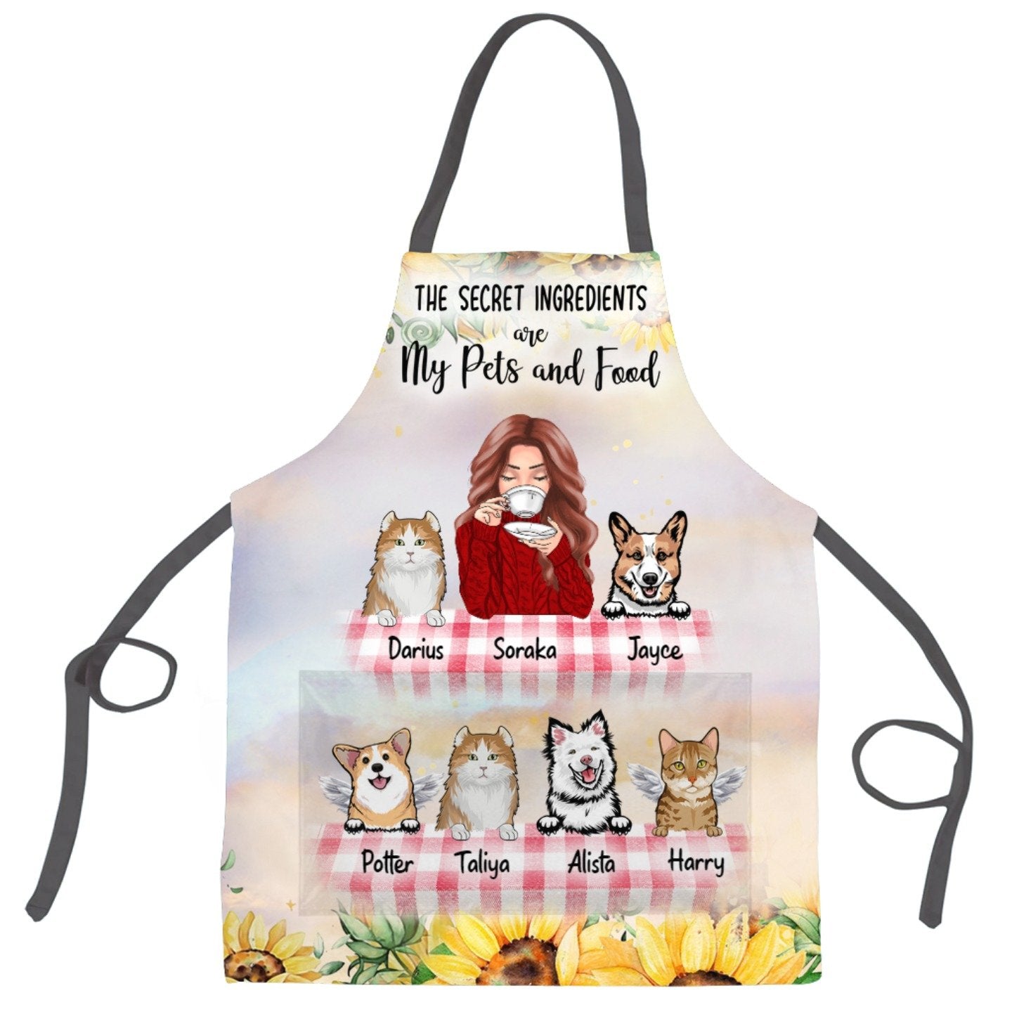 Personalized Apron for Pet Lovers - Chubby/Skinny Mom with Pets - Winter version - Choose up to 6 Pets/Dogs/Cats - Furlidays