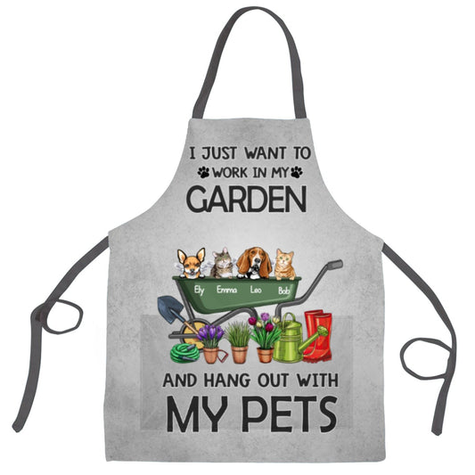 Personalized Aprons for Pet Lovers, Funny Gift Personalized With Dogs/Cats breed and Names - I just want to work in my garden