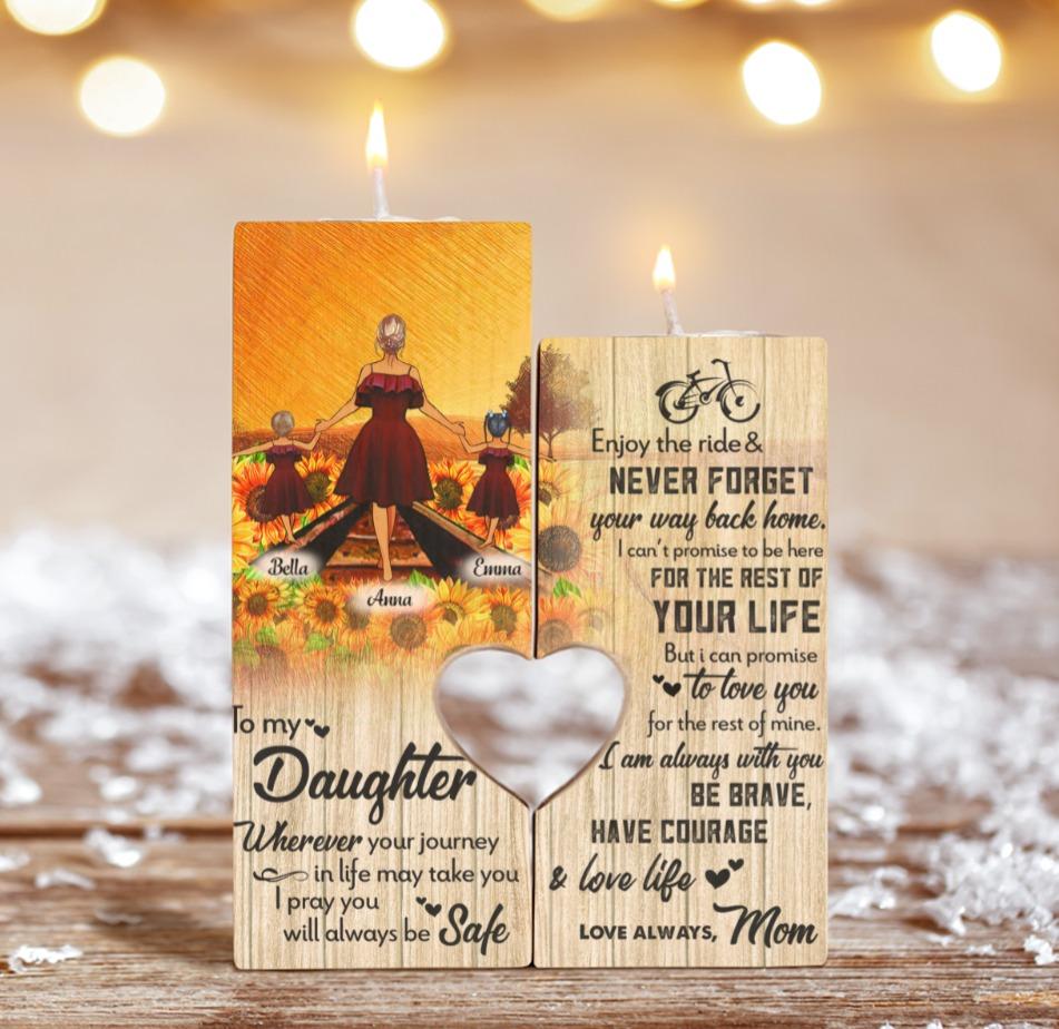 Personalized Candle Holder for Family Unique Gift with Custom Names/Hair/Dress - Mom and Daughter - Choose up to 3 persons Wood Candle Holder (Not Included Candles) - Furlidays