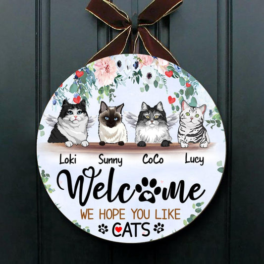 Personalized Round Door Sign for Pet Lovers - Pet Face - Welcome Home - Choose up to 4 Pets/Dogs/ Cats - Furlidays